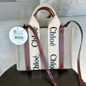 NEW* CHLOE SMALL WOODY TOTE BAG IN LINEN